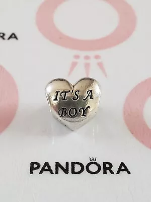 Genuine Pandora Silver Heart  IT'S A BOY  Blue CZ Stone Charm 925 ALE • £17