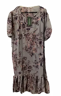 RIMMA K Italian Cotton Ruffle Dress Flattering Fit A-line Grey Floral NEW 16 • $90