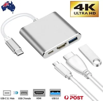 $12.45 • Buy Type C To USB-C HDMI USB 3.0 Adapter Converter Cable 3 In 1 Hub For MacBook Pro