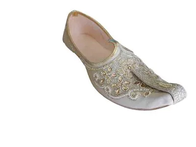 Men Shoes Leather Handmade Indian Mojaries Jutties Loafers Cream US 6-12 • $49.49