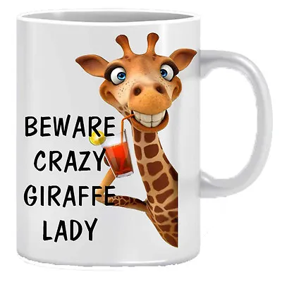 Beware Crazy Giraffe Novelty Gift Printed Tea Coffee Ceramic Mug • £6.99