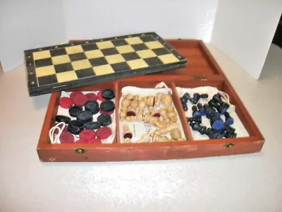 Vintage 1926 Pressman & Co. No. 209 Parlor Chess & Checkers Game W/ Wood Box • $9