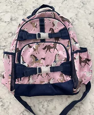 Pottery Barn Kids Retired Mackenzie Backpack Pink & Blue W/ Horses Pony &Flowers • $24.99