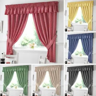 £6.95 • Buy Gingham Check Kitchen Curtains Ready Made Pairs | Curtains | Pelmets | Seat Pads
