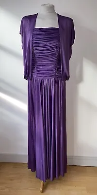 £145 • Buy After Six Ronald Joyce Sz 16 Late 1970's Purple Slinky Sheen Jersey Dress Jacket
