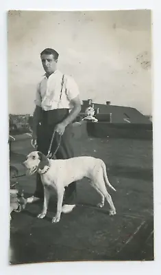 Vintage Circa 1940s Found Photo Puppy Man With English Pointer Dog Bird Hunter • $7.99