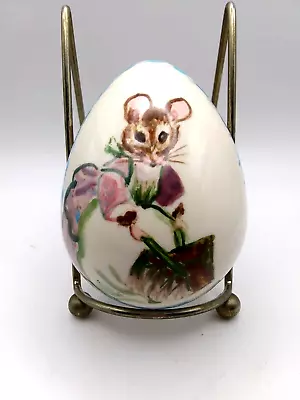 Vintage 1975 Hand Painted Porcelain Ceramic Egg Busy Mouse Artist Signed EUC • $12.95