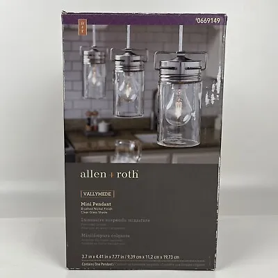$49.99 • Buy Allen + Roth Vallymede Brushed Nickel Farmhouse Clear Glass Jar Mini Pendant