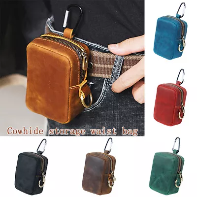 Genuine Leather With Hook Belt Fanny Waist Bag MIni Cigarette Pouch Mens Outdoor • £13.49