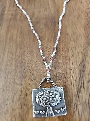 Jes MaHarry Tree Strength Necklace - Grow Strong Pendant - Silver & Garnet Beads • $185