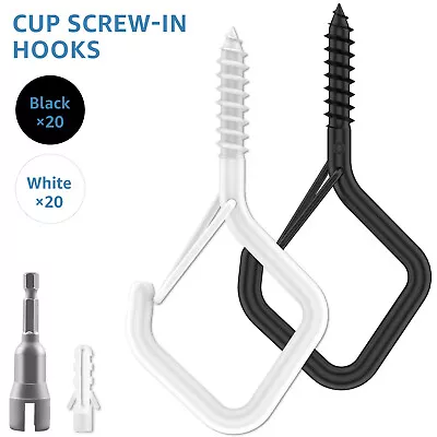 20Pcs Cup Screw-in Hooks Set 40lbs Square Snap Hanging Hook With Nut Driver ▴ • $21.39
