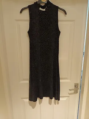 £7.99 • Buy Vintage Charlotte Halton Black & Silver Sleeveless Dress - Size 12