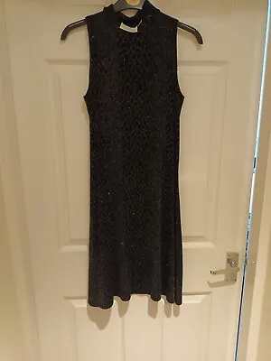 Vintage Charlotte Halton Black & Silver Sleeveless Dress - Size 12 • £6.99