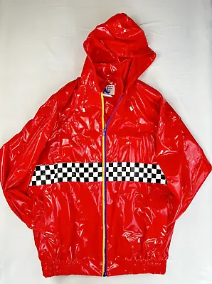 Vintage Slippery When Wet Raincoat Womens M Red Checkered Raceway • $39.95