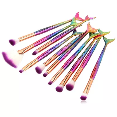 New Arrival 10Pc Mermaid Foundation Eyeshadow Contour Eye Lip Makeup Brushes New • $13.85