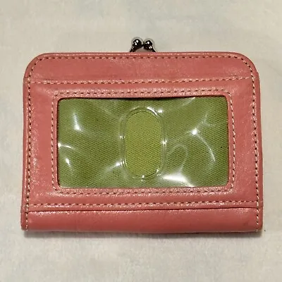 Vintage Fossil Leather Kiss Lock Coin Change Purse ID Card Holder Wallet Pink • $22