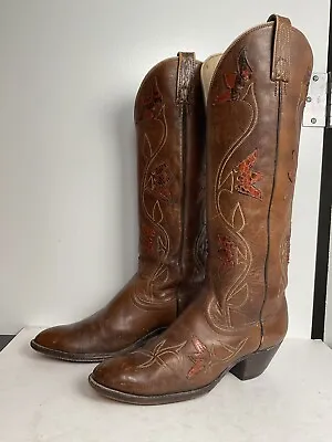Vintage Dan Post 17”  Tulip Cowgirl Boots 7.5 C Tooled Snakeskin Overlay • $219.99