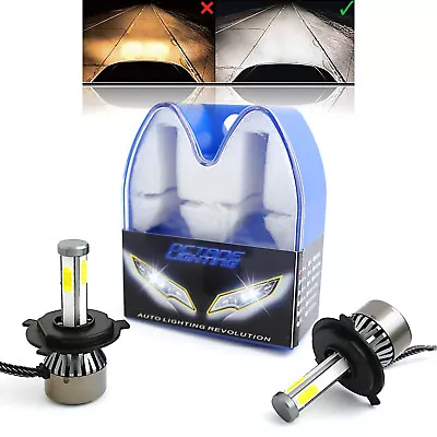 H4 HID SMD COB LED Low/Hi Beam Headlight Light Bulb 6000K 4000LM PAIR 5-3/4 • $39.95