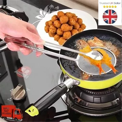 Multi-functional Food Filter Spoon With Clip Mesh Strainer Spoon Oil Frying BBQ • £2.95