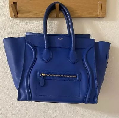 CELINE Handbag Tote Mini Shopper Luggage Bag Blue Leather From Japan Authentic • $497.92