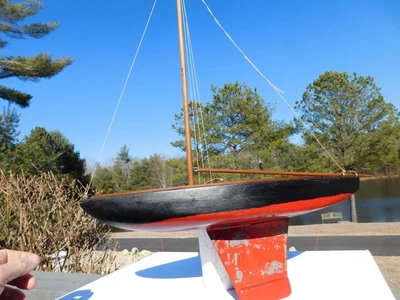 $175 • Buy Antique Vintage Wooden Model Ship Sailboat Pond Boat 21  L Nautical Decor