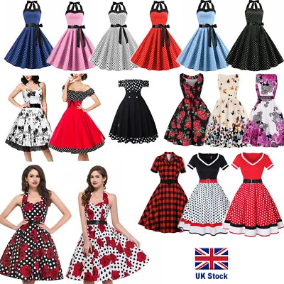 £26.59 • Buy Womens Vintage 50s 60s Retro Rockabilly Dress Evening Party Swing A-Line Dress