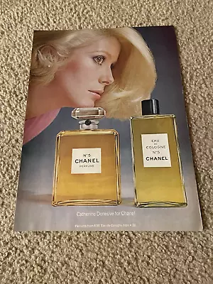 Vintage 1972 CATHERINE DENEUVE CHANEL NO. 5 PERFUME EAU De COLOGNE PRINT AD '70s • £7.71