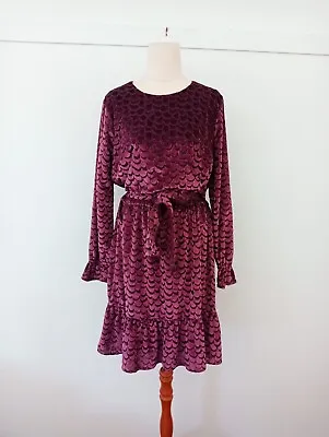 $35 • Buy Michael Kors Purple Velvet Long Sleeve Dress Elastic Waist - Size Large