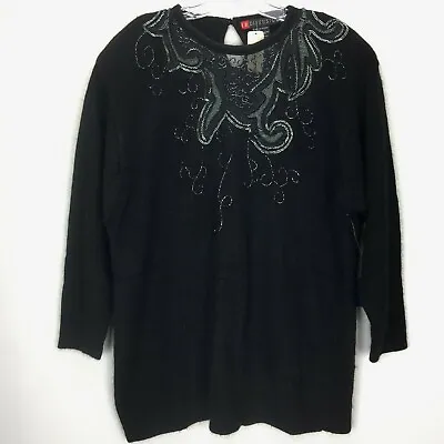 Vintage IB Diffusion Sweater Jumper Size 2X Beaded 56% Silk Womens Shoulder Pads • $59.99