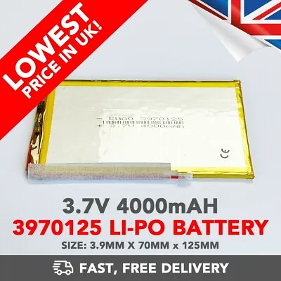 3.7V 4000mAh Li-Po Battery (3970125) Rechargeable High Capacity Tablet PC+Device • £14.99