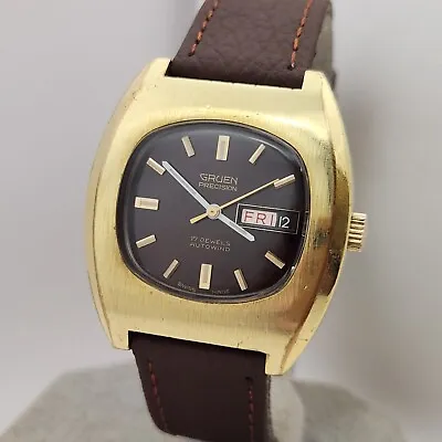 Vintage GRUEN Men's Automatic Watch Cal.731CD 17Jewels Day/date 1970s • $219