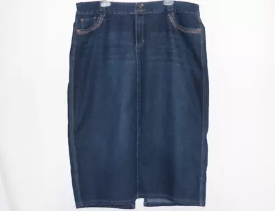 CJ Banks Denim Blue Jean Skirt Midi Length 5 Pockets Slit Back Size 18W • $19.59