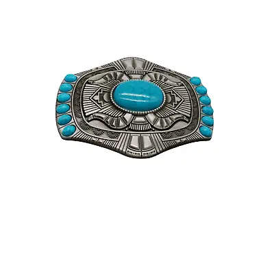 Men Silver Metal Buckle Western Fashion Turquoise Blue Beads Maya Aztec Style • $18.95
