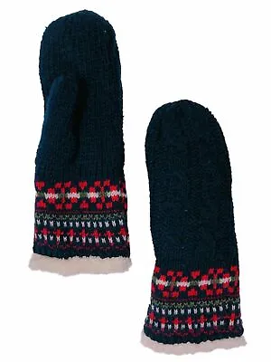 $19.99 • Buy Womens Navy Blue & Red Cable Knit Mittens Sherpa Lined