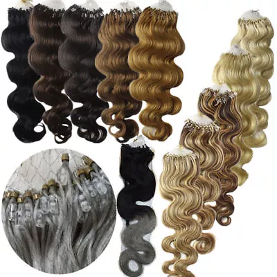 20Inch Ombre Wavy&curly Loop Micro Ring Silicone Bead Remy Human Hair Extensions • $38.72