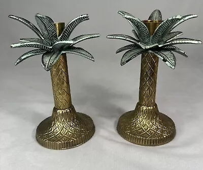 2 Vintage Brass Palm Tree Candlesticks Holders 6  India • $32.53
