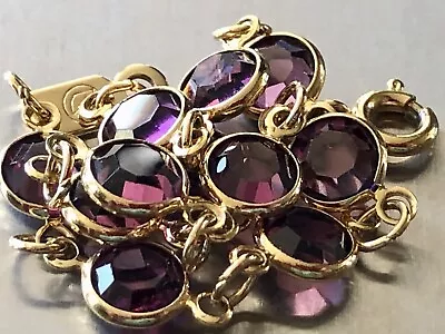 Vintage Swarovski Swan Purple Crystals Bezel Set Station Chain Bracelet 7  • $9.99