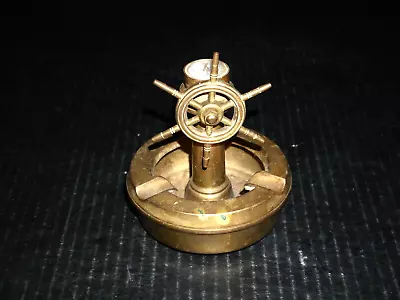 Nautical Ship Wheel Brass Ashtray With Thermometer Antique Male Executive Item • $39.99