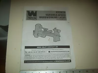 21 Page Original Owners Manual From 8  Variable Speed Wen Wood Lathe #3421 • $6.99