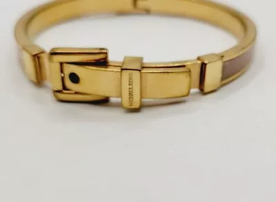 Michael Kors Copper Tone MAUVE Enamel Buckle Bangle Bracelet Hinged Adjustable • $29.70