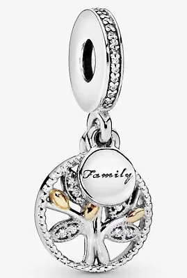 $55 • Buy Authentic PANDORA Sparkling Family Tree Dangle Charm Silver & GOLD #791728CZ