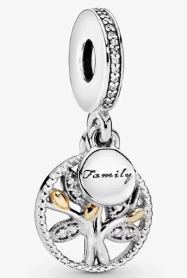 $55 • Buy Authentic PANDORA Sparkling Family Tree Dangle Charm Silver & GOLD #791728CZ