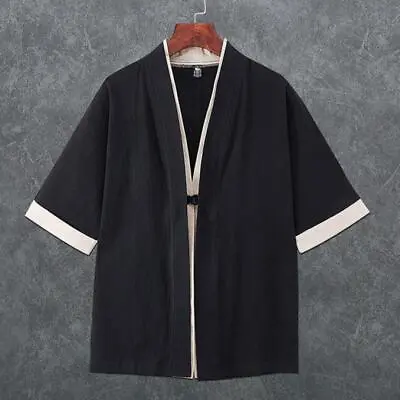 Chinese Linen Shirts Men Kimono Cardigan Traditional Japanese Clothing Cape NEW • $32.48