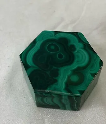 Malachite Jewelry Box Hexagon Handmade 2 Inches Ring Box Trinket Gift Genuine • $75