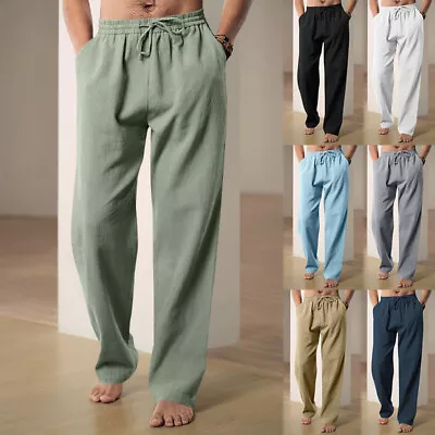 Mens Casual Sports Cotton Linen Pants Breathable Loose Running Yoga Trousers • $17.47