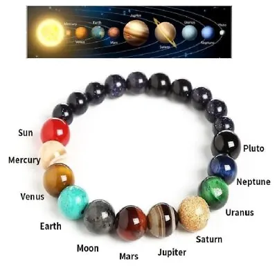 7 Chakra Natural Stone Eight Planet Bead Bracelet Energy Universe Galaxy Unisex • $4.39
