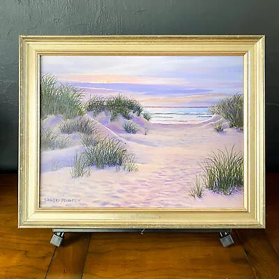 Vintage Framed Seascape Beach Sand Dunes Coastal Original Art Painting PURPLES • $138