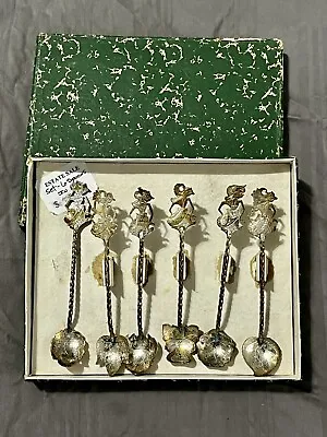 Silver (800) Spoons With Leaf Shaped Bowls-Twisted Handles-Group Of 6 Spoons W B • $117.99