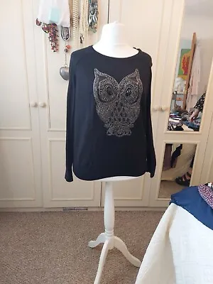 £9 • Buy H And M Black Owl Jumper 18 Poly