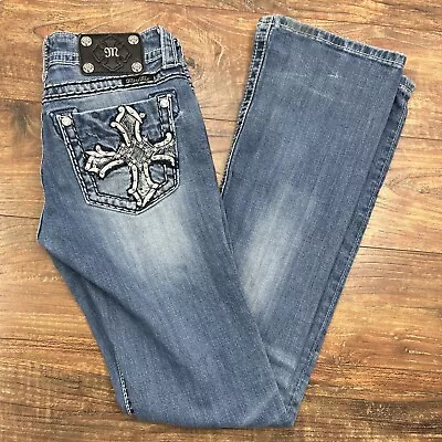 MISS ME Rhinestone Jeans Bootcut Sz 26 Color MK 185 Distressed Women Denim • $22.94